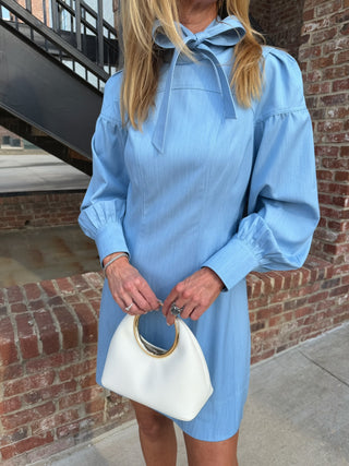 ADELYN RAE | Maya Bow Neck Tie Denim Dress