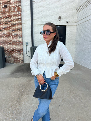 TCEC | Emory Ruffled Button Blouse White