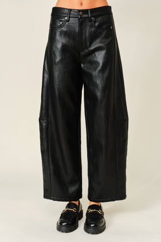 Claire Vegan Leather Barrel Pants Black