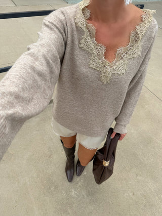 Elodie Lace Sweater Oatmeal