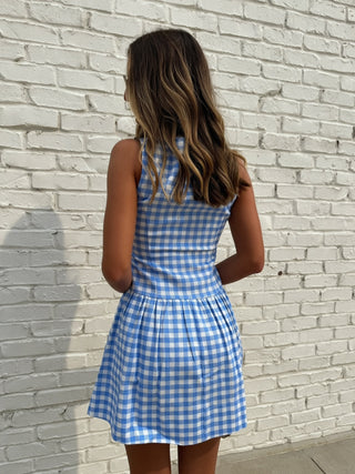 Olivaceous Blue Gingham Button-Front Dress