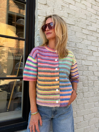 Kayla Button Up Cardigan Rainbow