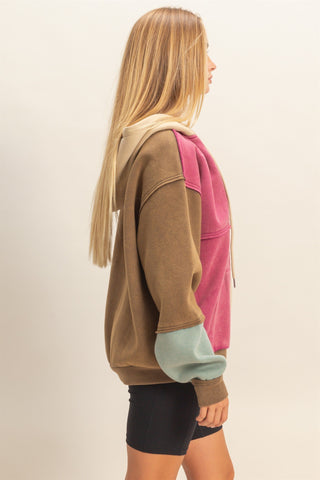 Eve Colorblock Hoodie Jacket Brown Combo [Door Buster]