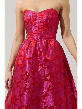 Sugarlips | Duson Floral Strapless Midi Dress Pink-Red