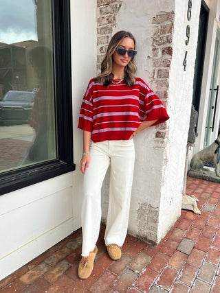 The Kate Stripe Knit Top Red
