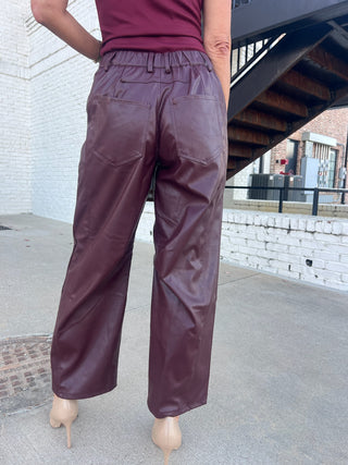 Needii | Battle Pleather Barrel Pants Burgundy