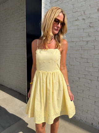 Sadie and Sage | Beach Glass Embroidered Mini Dress Yellow
