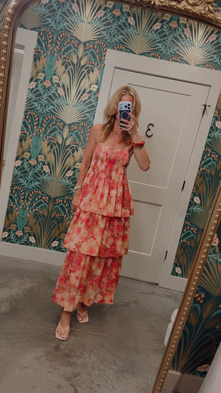 olivaceous pink floral dress Pink Floral Button Down Puff Bubble Dress