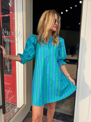 The Macie Stripe Dress Blue and Green