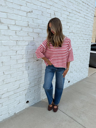 Harbor Stripe Knit Top Pink/Red