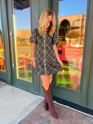 THML | Cleo Plaid Suede Dress Black