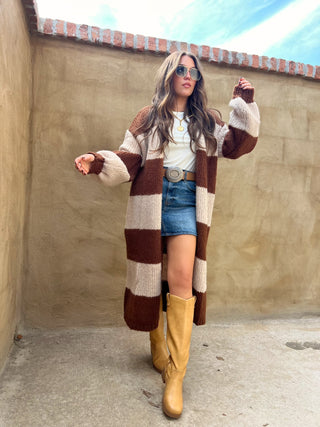 Sage The Label | Suki Stripe Duster Cardigan Brown Camel