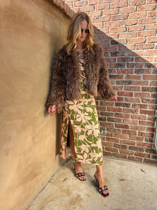 Sadie & Sage | My Dearest Drapey Midi Dress Olive Pink
