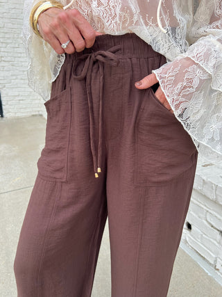 Entro | Laura Asymmetrical Pocket Wide Pants Brown