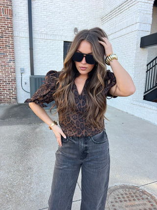 THML | Leopard Suede Top Brown