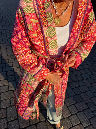 &Merci | Zela Patchwork Print Long Jacket Purple Multi Patch