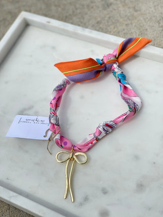 Jennifer Thames | Gold Bow Pink Multi Scarf