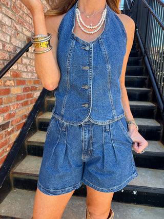 Habitual | Denim Halter Vest Lagoon