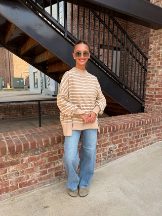 Harper Stripe Sweatshirt Taupe Cream