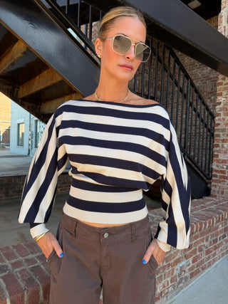 Delaney Stripe Sweater Top Taupe Navy