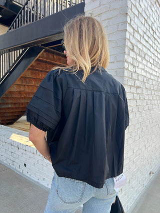 Entro | Helen Pleated Pintuck Puff Blouse Black