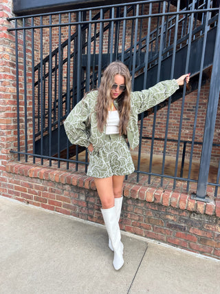 Entro | Nori Floral Embroidered Jacket Olive