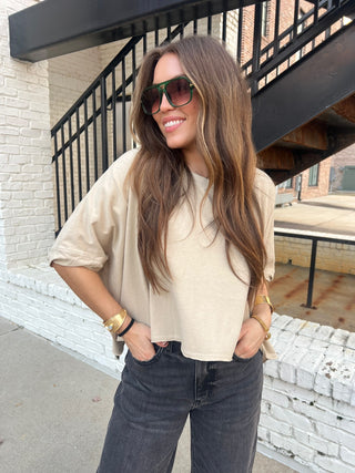 Maggie Boxy Tee Beige