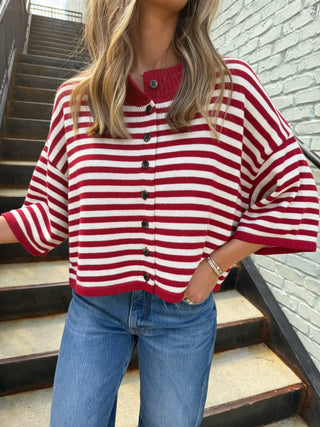 Natalia Stripe Knit Top Burgundy
