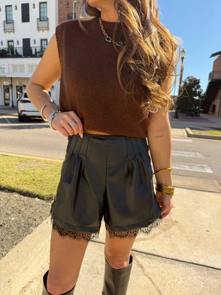 Natasha Pleather Lace Shorts Black