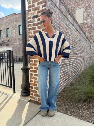 The Walker Knit Navy Stripe
