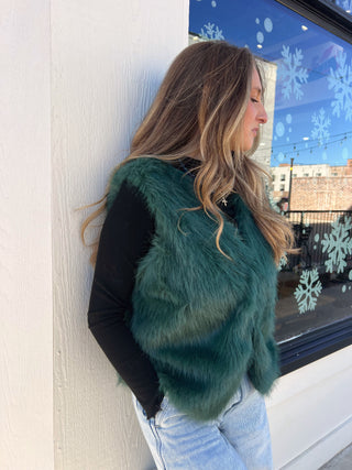 Eleni Faux Fur Vest D. Green [Door Buster]