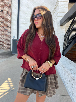 Entro | Greia Button Front Sweater Burgundy