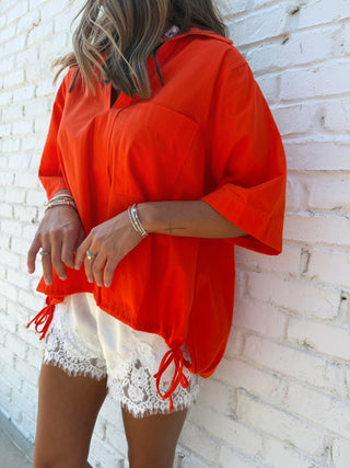 Gather & Go Bubble Hem Shirt Tomato