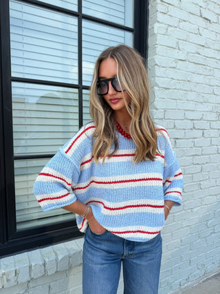 Arden Striped Sweater Dusty Blue/Red