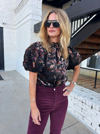 THML | Paloma Velvet Detail Blouse Black