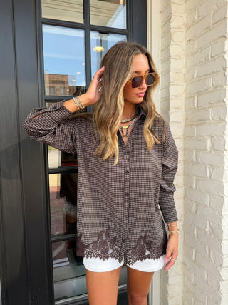 Hadley Lace Shirt | Brown Plaid