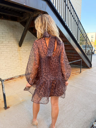 ENTRO Lainey Leopard Button Front Dress Brown