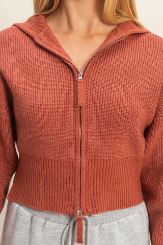 HYFVE | Verity Front Zip Collared Cardigan Rust