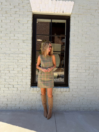 Mae Plaid Dress Olive Brick