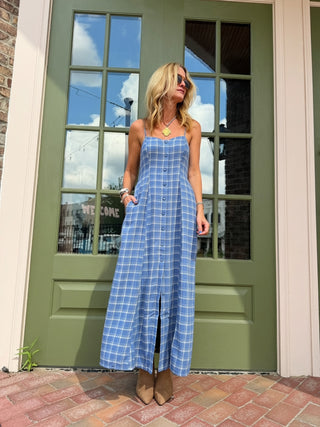 Z SUPPLY |  Angel Eyes Plaid Midi Dress Mystic Blue