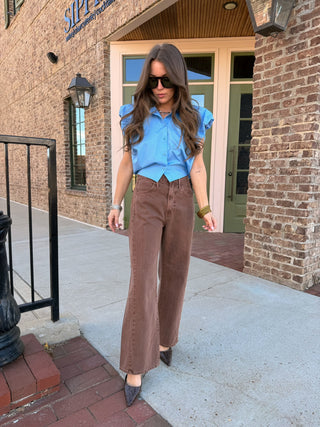 Bria Collared Crop Top Light Blue