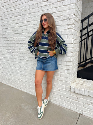 Le Lis | Rugby Polo Top Olive-Navy Stripe