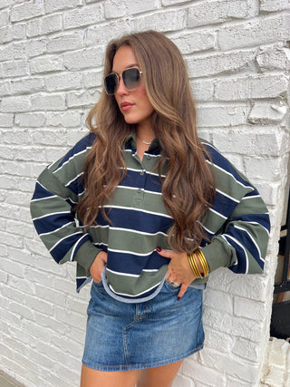 Le Lis | Rugby Polo Top Olive-Navy Stripe