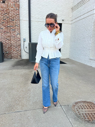 TCEC | Emory Ruffled Button Blouse White