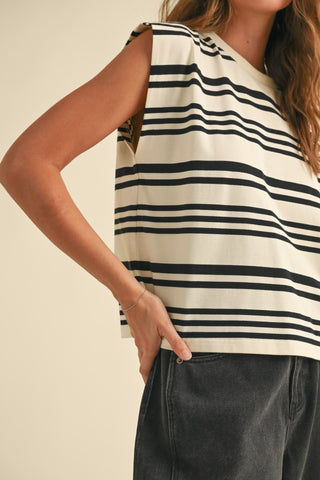 Miou Muse | Mabel Multi Stripe T-Shirts White/Black
