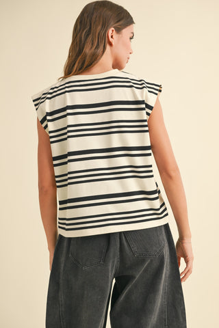 Miou Muse | Mabel Multi Stripe T-Shirts White/Black