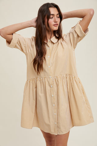 30a Array | Wishlist | Selora Striped Shirt Mini Dress Golden/White