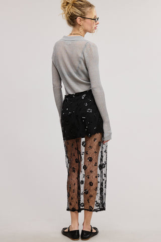 Mimosa | Caliee Floral Sequin Midi Skirt Black