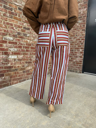 Liz Stripe Pants Brown/Blue/Red