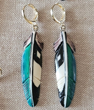 AMULET | Carved Painted Feather Earrings